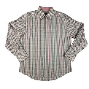 Johnston‎ & Murphy Shirt Tailored Fit Plaid Stripe Button Down Shirt Men's XL